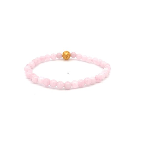 18K Gold Money Coin Ball Lucky Charm Bracelet Mini Gemstones Natural Rose Quartz - Picture 4 of 7